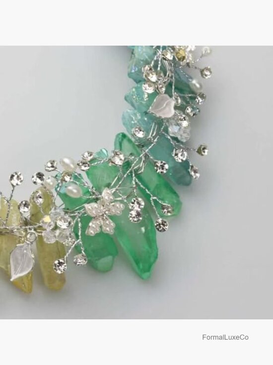 Raw Crystal Headband with Pearl Rhinestone Quartz Fairy Goddess Bridal Headwear